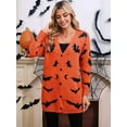 thumbnail image 3 of Women'S Button Cardigan Long Sleeve Loose Casual Knit Cardigan Halloween Bat Orange Color S, 3 of 8