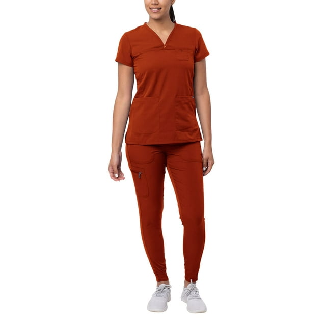 Adar Pro Women's Sweetheart V-Neck Scrub Set, Red Ochre, L