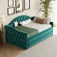 thumbnail image 3 of Harper & Bright Designs Twin Size Tufted Upholstered Daybed with Trundle, Twin Velvet Sofabed with USB & Charging Ports, Green, 3 of 15