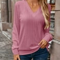 thumbnail image 4 of JUSLIO Women Tops Casual Solid Shirts Fashion Long Sleeve V Neck Shirts Pink L, 4 of 7