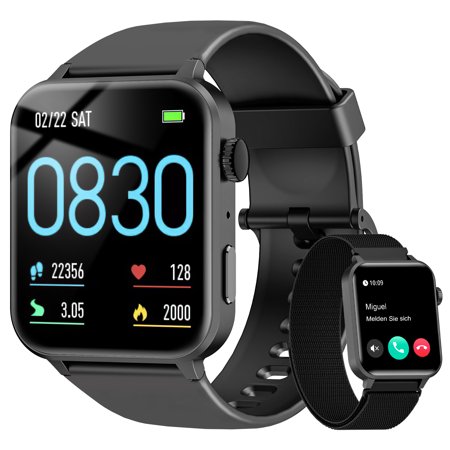 Smart Watch for Men Women,1.85 Inch Touch Screen Fitness Watch,with Bluetooth Call(Answer/Make Calls/AI Voice),IP68 Waterproof Sports Smart Watch for Android iPhone Ios,Black
