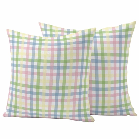 Outdoor Waterproof Pillow Covers Spring Easter Buffalo Plaid Stripe Decorative Throw Pillow Protectors,Pillowcase Cushion Cases for Patio Sofa Garden Couch,16x16in,Pack of 2