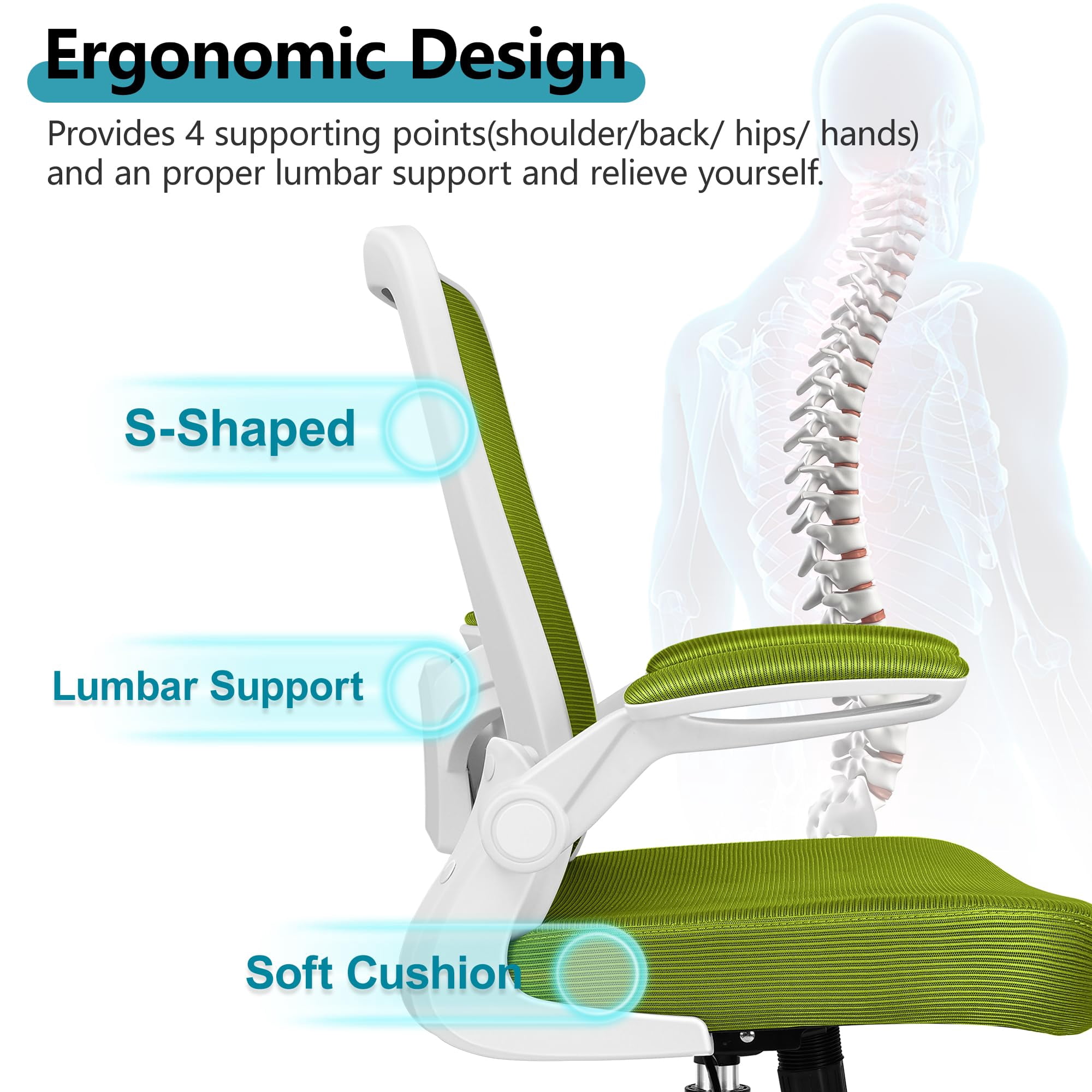 Office Chair, Ergonomic Desk Chair Breathable Mesh Chairs Adjustable High Back Lumbar Support Flip-up Armrests, Executive Rolling Swivel Comfy Computer Chairs Home Office Black
