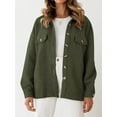 thumbnail image 4 of Women'S Fall Casual Long Sleeve Button Down Loose Light-Weight Shacket Shirt Jacket Coat with Pockets Army Green XXL, 4 of 6