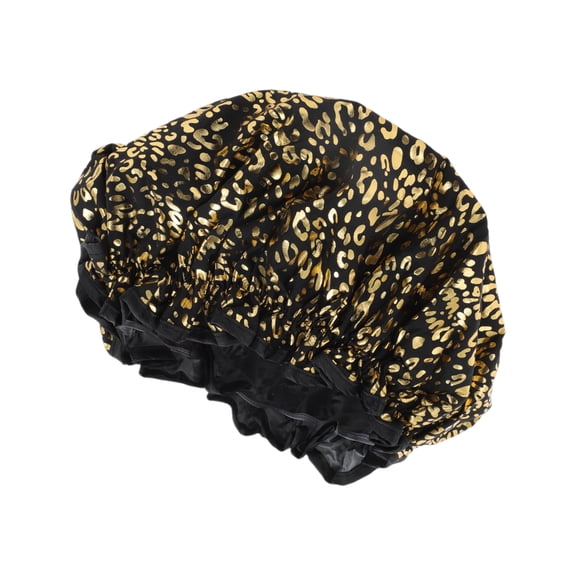 Unique Bargains Women's Leopard Point Bath Cap Black Gold Tone 1 Pc