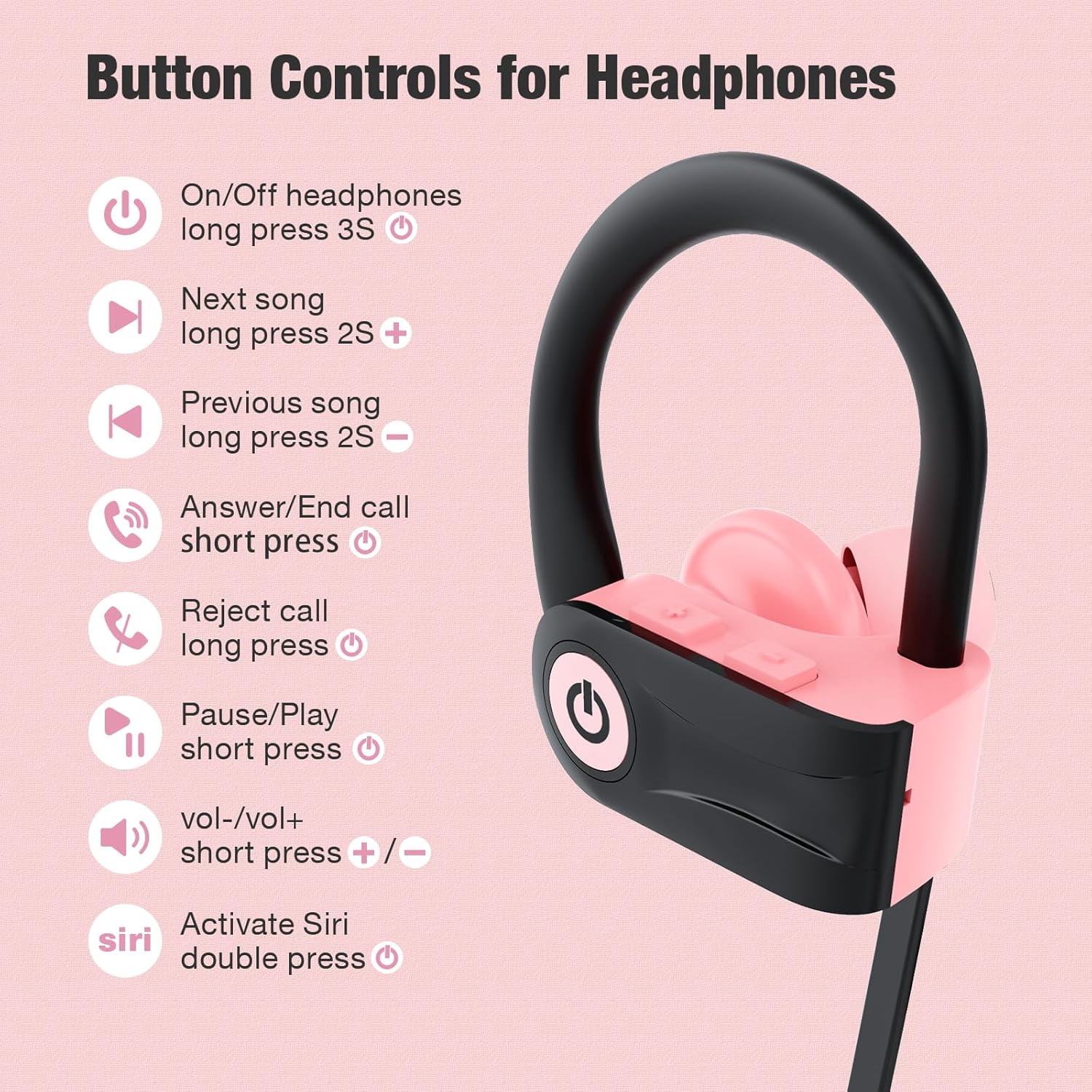 Bluetooth Headphones, Wireless Headphones with 16 Hours Playtime Bluetooth 5.3 Wireless Earbuds HD Deep Bass Stereo Sound Isolation IPX7 Waterproof Earphones for Workout Running Sports