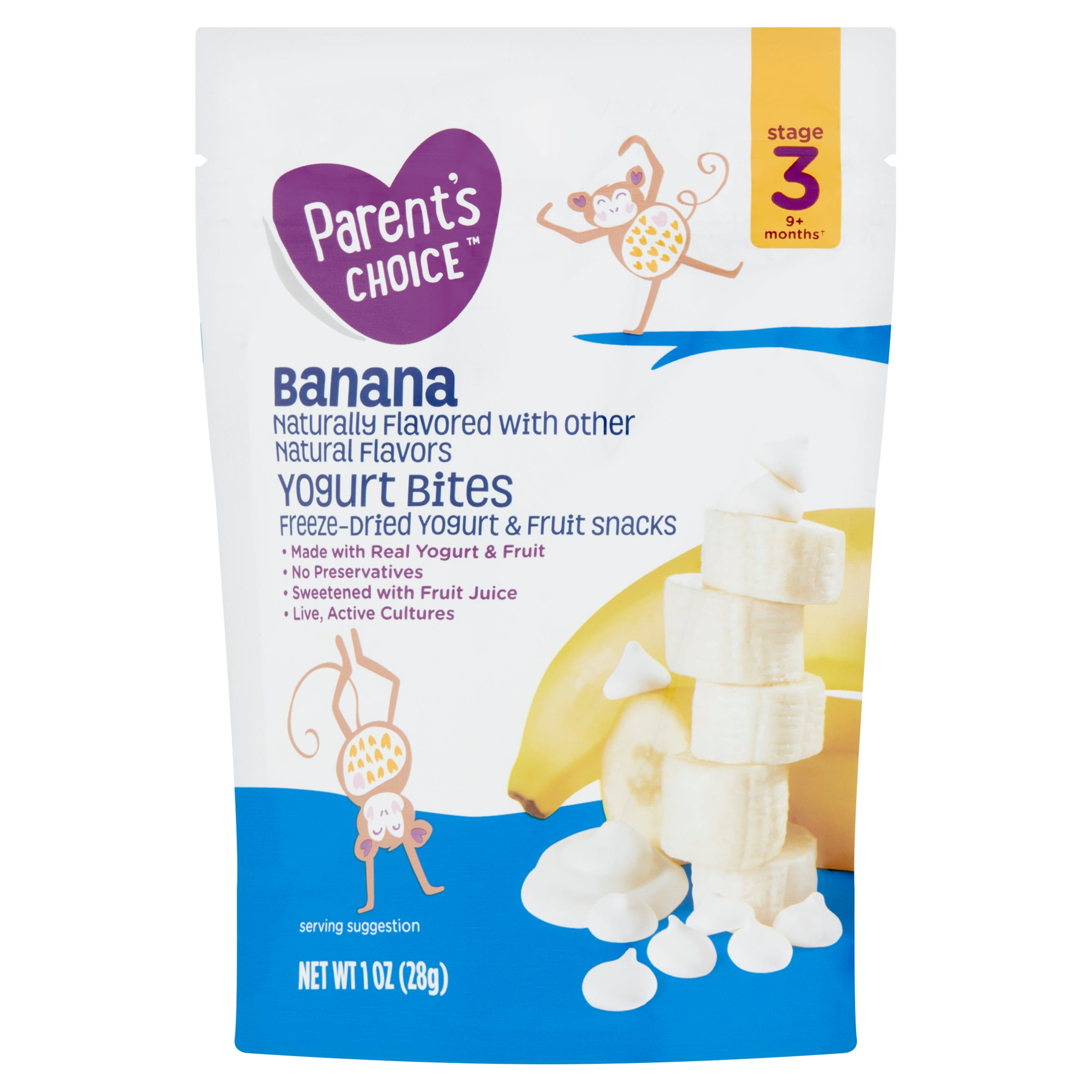 Parent's Choice Banana Yogurt Bites, Baby Food Stage 3 Toddler Snacks, 1oz Pouch