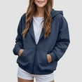 thumbnail image 2 of Ulanda Girls Zip Up Hoodies Teen Fleece Full-Zip Sweatshirts Jacket Casual Fall Hoodie with Pocket (Navy, 9-10 Years), 2 of 7
