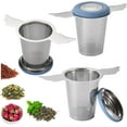 thumbnail image 1 of 3Pcs Extra Fine Mesh Tea Infuser Steeper Basket with Lid/Drip Tray for Loose Leaf Tea Rooibos, 304 Stainless Steel Tea/Coffee Strainer Filter with Big Capacity＆ Extended Handles, Fit Cup/Teapot/Jar, 1 of 8