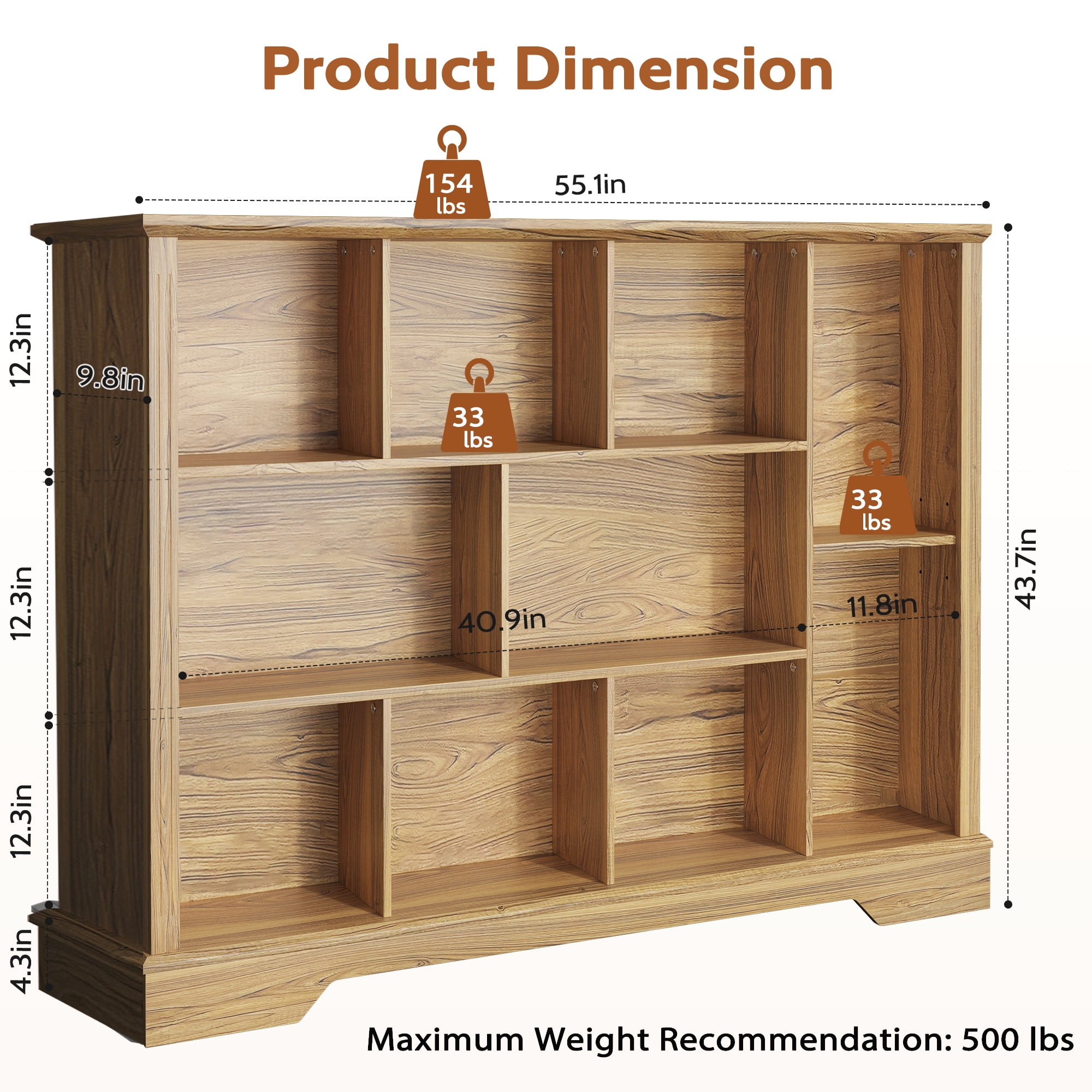VIVIDWOOD Farmhouse 10-Cube Storage Organizer with Adjustable Shelf – Rustic Brown