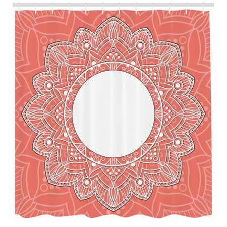 Soft Lace Background Peach Shower Curtain Lace  Design with Lines and Circles 