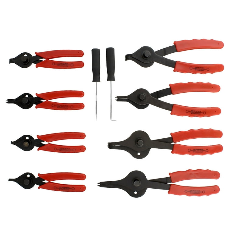 ABN Snap Ring Pliers Set, 11-Piece .038in - .09in (1-2.3mm) Straight & Bent Retaining Ring Pliers w/Hook & Pick