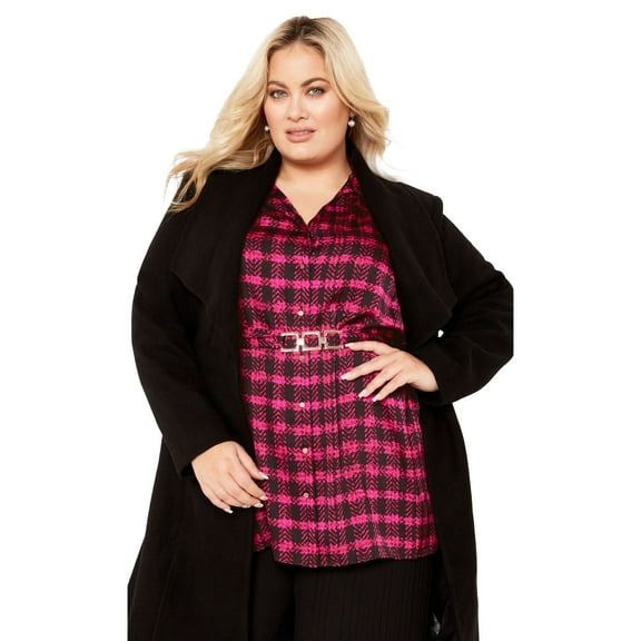 Avenue Women's Plus Size Eva Longline Gold Waist Belt Print Shirt