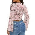 thumbnail image 3 of SCRAWLGOD Pink Butterfly Women Bell Sleeve Tops Cherry Blossom Lettuce Trim Shirt Size XL Casual Flared Summer Blouse Long Women Bell Sleeve Y2K Tops for Ladies, 3 of 7