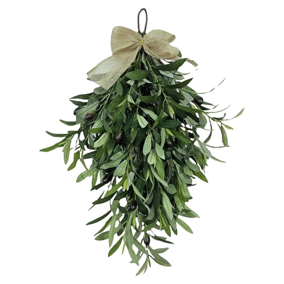 Spring Summer Olive Teardrop Garland – Artificial Olive Leaf Swag for Front Door Wall Mantel Porch Patio Farmhouse Holiday Decor