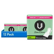 (12 pack) U by Kotex Clean & Secure Wrapped Panty Liners, Light Absorbency, Long Length, 16 Count