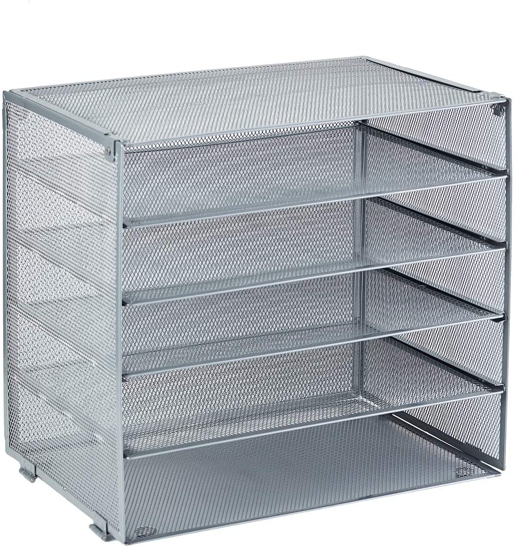 5-Tier Desk File Desktop Organizer Metal Mesh Paper Letter Trays Desk Holder
