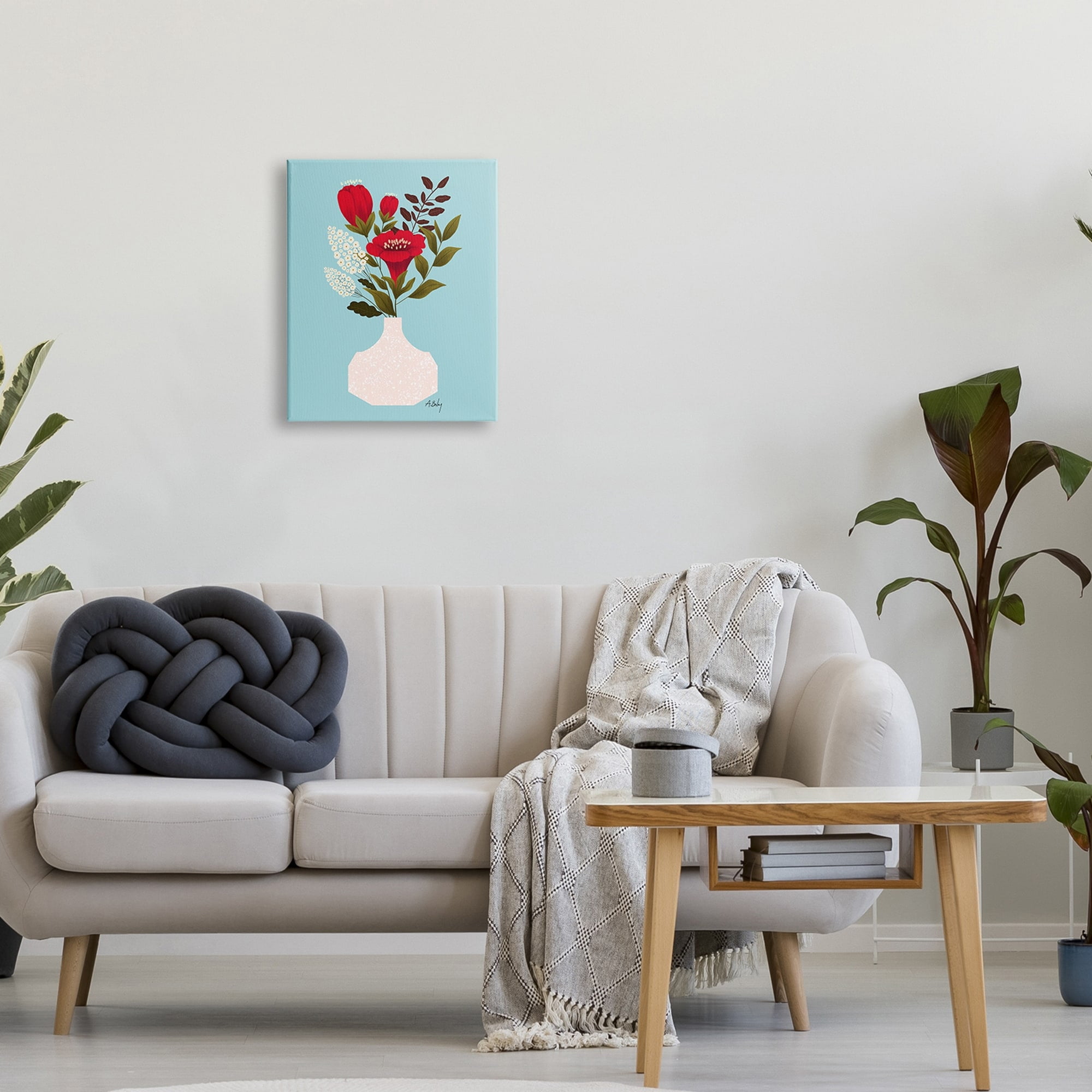 Stupell Industries Bold Red Poppies Blossoms Modern White Pottery,30 x 40, Design by Anne Bailey Art