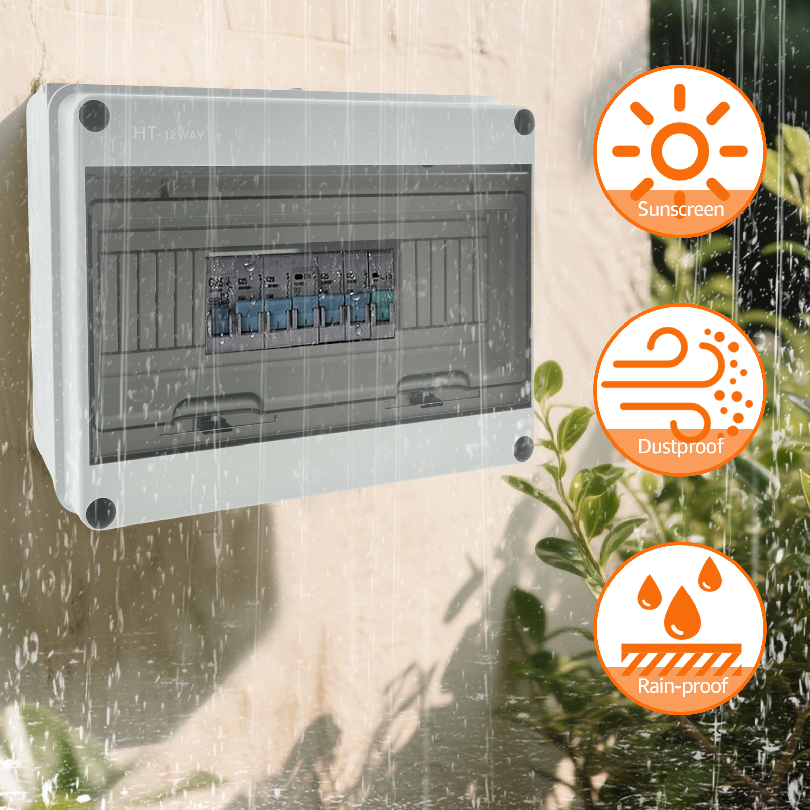 Distribution Box IP65 Waterproof Surface Mounted Circuit Breaker Box with Brass Clamps Transparent Cover for Outdoor Charging Station