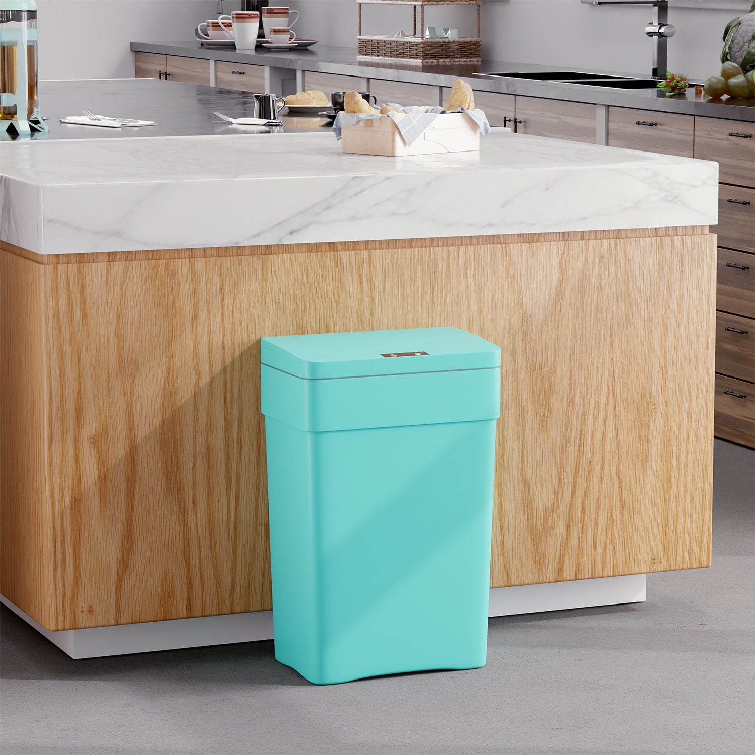 YRLLENSDAN Kitchen Trash Can 13 Gallon Bathroom Trash Can with Lid Automatic Trash Can Touchless With Motion Sensor ABS Plastic Trash Bin for Bedroom Garbage Can 2 pack,Teal