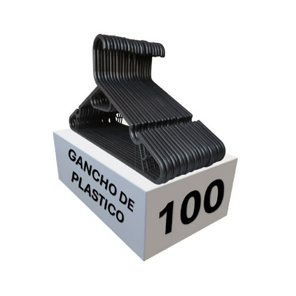 Gancho Plástico para Ropa Santa María – Pack de 100 Piezas, Color Negro, para Adulto