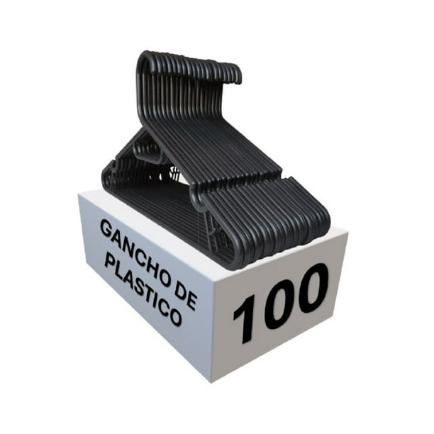 Gancho Plástico para Ropa Santa María – Pack de 100 Piezas, Color Negro, para Adulto