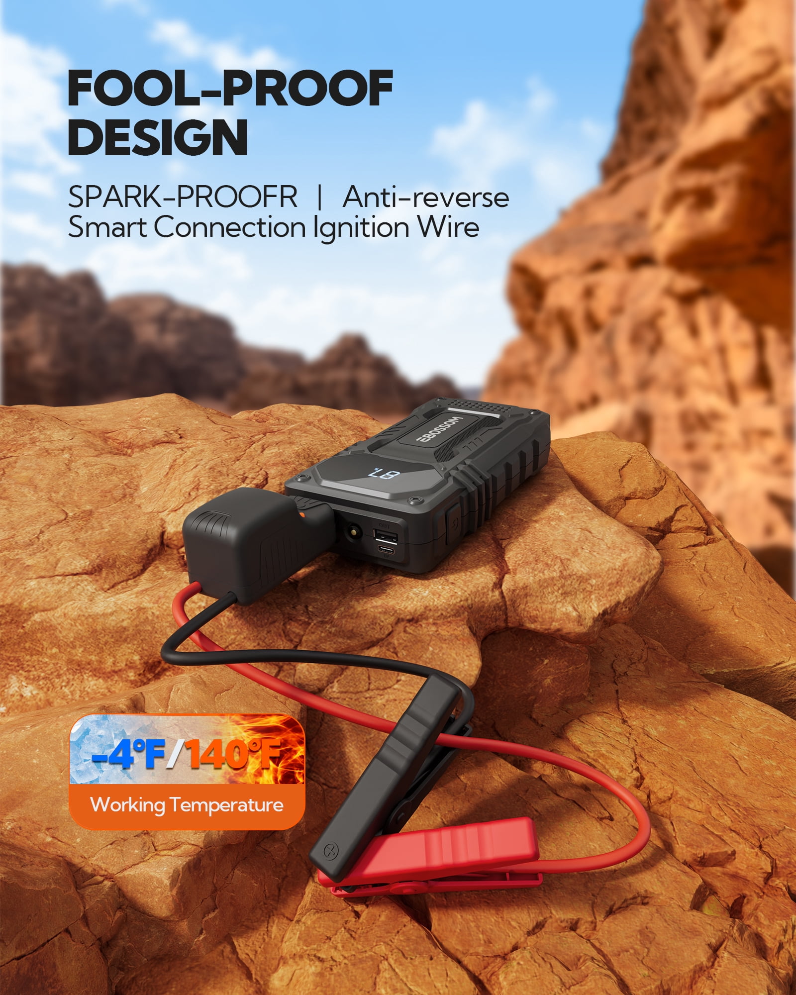 Car Battery Jump Starter,12000mAh Battery Jump Box,44.4Wh Vehicle Jump Booster with Smart Jumper Cables,LED Light Emergency Car Kits for Vehicles