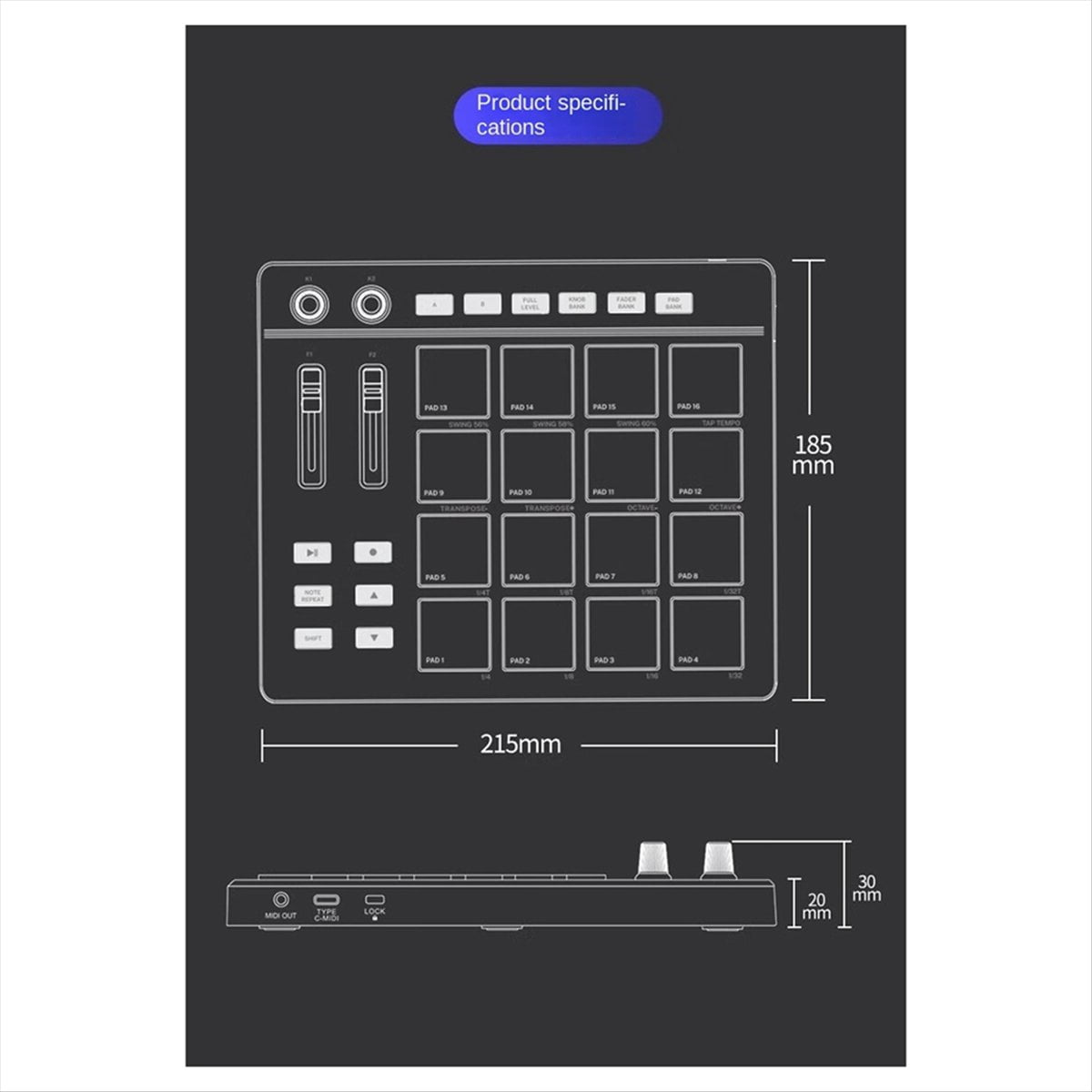B16 MIDI Keyboard Percussion Pad - for Music Productio DJ Controller Arranger