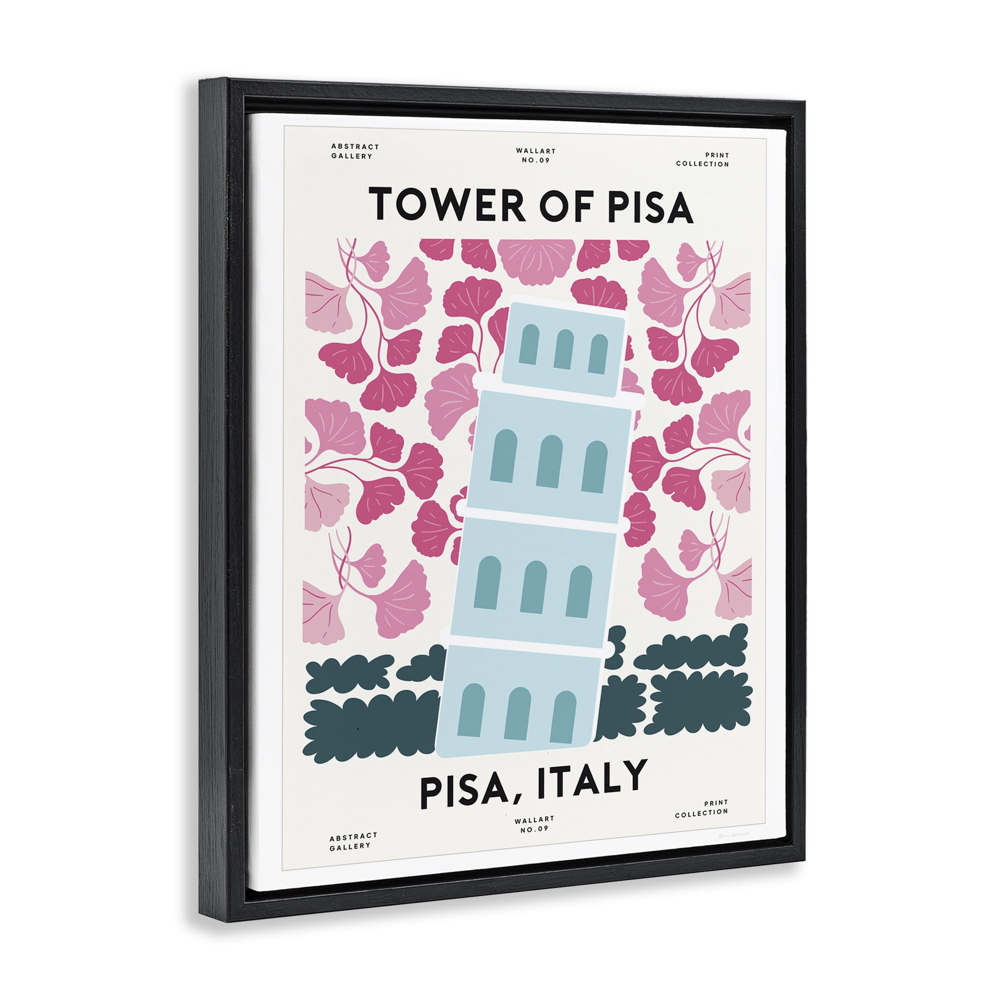 Stupell Industries Pastel Groovy Tower of Pisa Black Framed Floater Canvas Wall Art, design by Omar Escalante