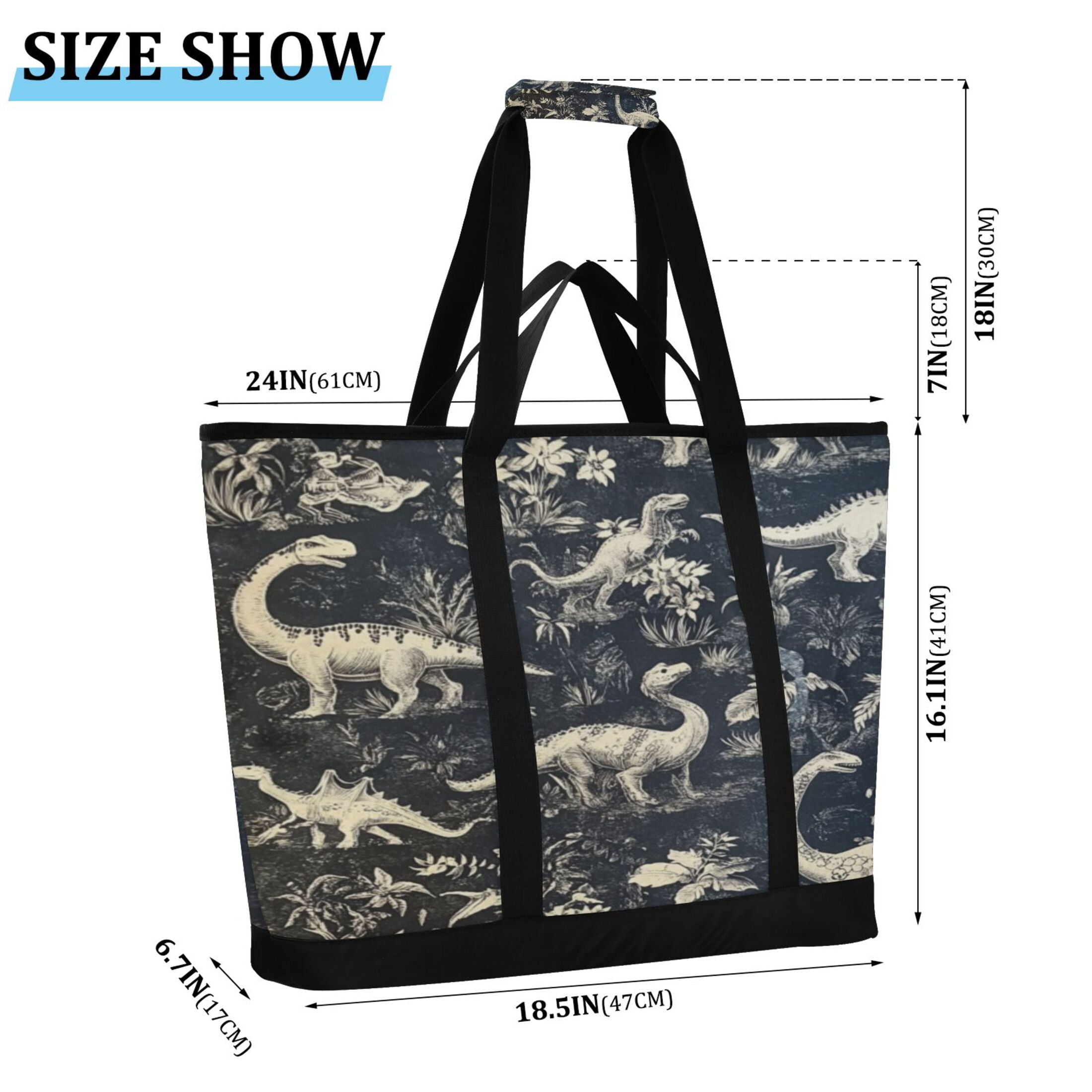 Large Hand-held Ice Pack Picnic Bag Insulation and Refrigeration Suitable for Shopping Picnics and Camping Black and White Dinosaur