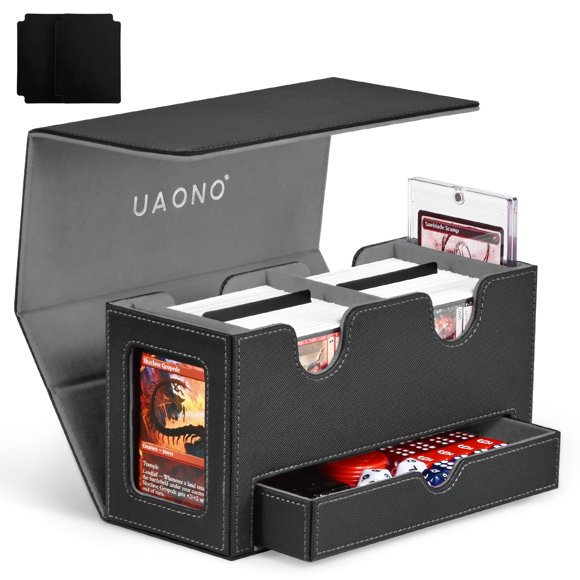 Caja de cartas UAONO para MTG con pantalla para 2 unidades Commander y bandeja para dados
