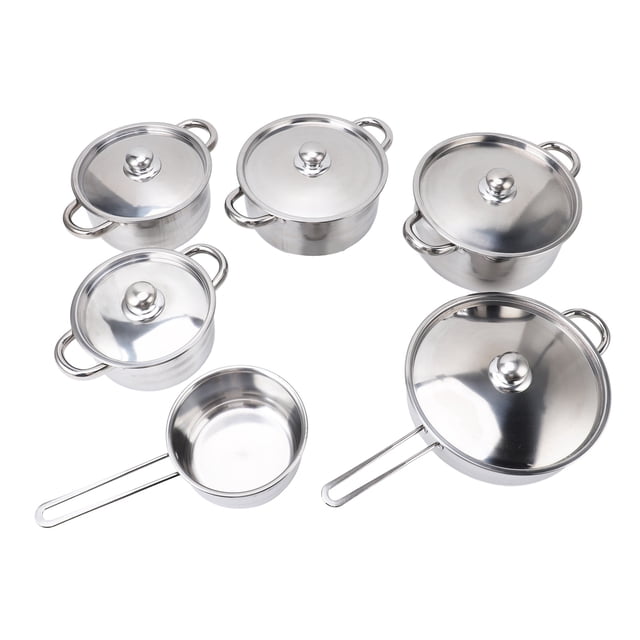Juego de utensilios de cocina de 7 piezas, olla de sopa de doble oreja de acero inoxidable, sartén de leche de un solo mango, sartén con tapas para cocinar en la cocina