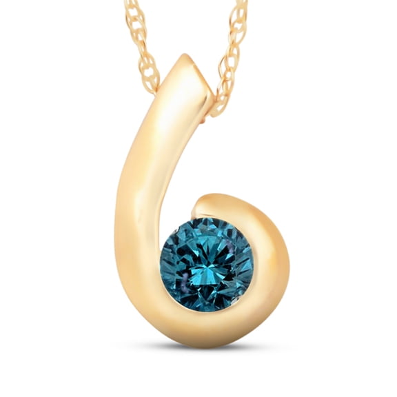 Pompeii 1/4ct Yellow Gold Blue Diamond Bezel Solitaire Pendant (Blue,SI)