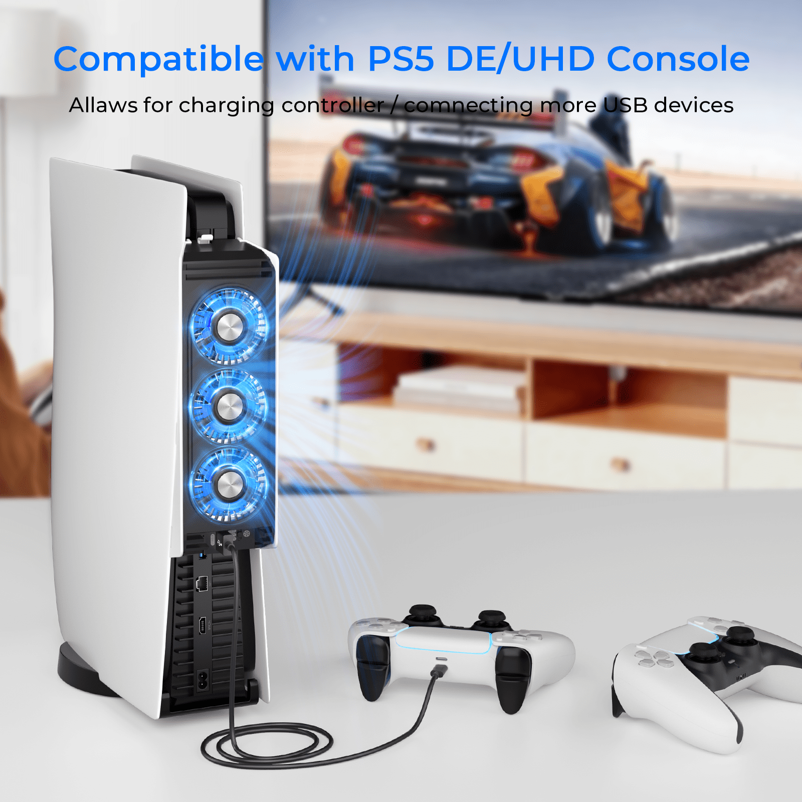 Upgraded PS5 Cooling Fan with LED Light,Quiet and Efficient Cooling System for PS5 ,2 Fan Speeds,3 Small Fans,USB 3.0 Port Compatible with PS5 Digital & Discs Edition,Not for PS5 Slim and New PS5 Pro