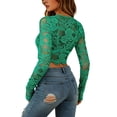 thumbnail image 5 of Womens Tshirts Lace Trim Long Sleeve Crop Top Slim Fit Crewneck Tops for Women Trendy Green L, 5 of 7