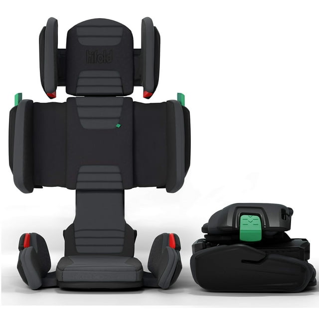 Mifold Asiento elevador para automóvil con respaldo alto para niños con correa - Asiento de automóvil plegable ajustable para niños grandes para viajes - Gris pizarra