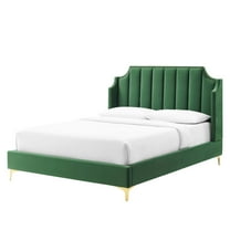 Platform Bed Frame, Queen Size, Velvet, Green, Modern Contemporary Urban Design, Bedroom Master Guest Suite