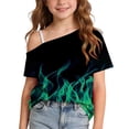 thumbnail image 2 of SGFCWSX Girls T Shirts One Shoulder Short Sleeve Graphic Print Casual Loose Fit Fashion Summer Tops for Kids Green Size 11, 2 of 9