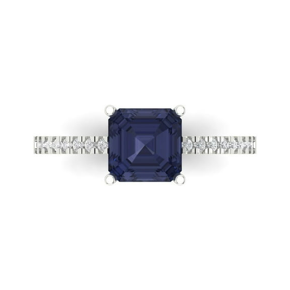 Solitaire with Accents Engagement Ring for Women - 2.7ct Simulated Blue Sapphire in 14K White Gold Promise Ring