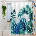 thumbnail image 3 of Blue Teal Leaves Shower Curtain Set, Waterproof Shower Curtains for Bathroom, Summer Botanical Watercolor Leaf Washable Fabric Cloth Bath Curtain for Bathtub Decoration with Hooks 60x72 Inches, 3 of 9