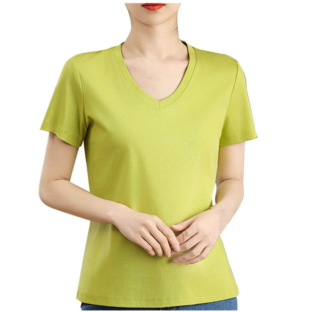 Timegard Womens Tops V Neck Short Sleeve Comfy Solid Color Basic Tee Casual Loose Workout Top Summer