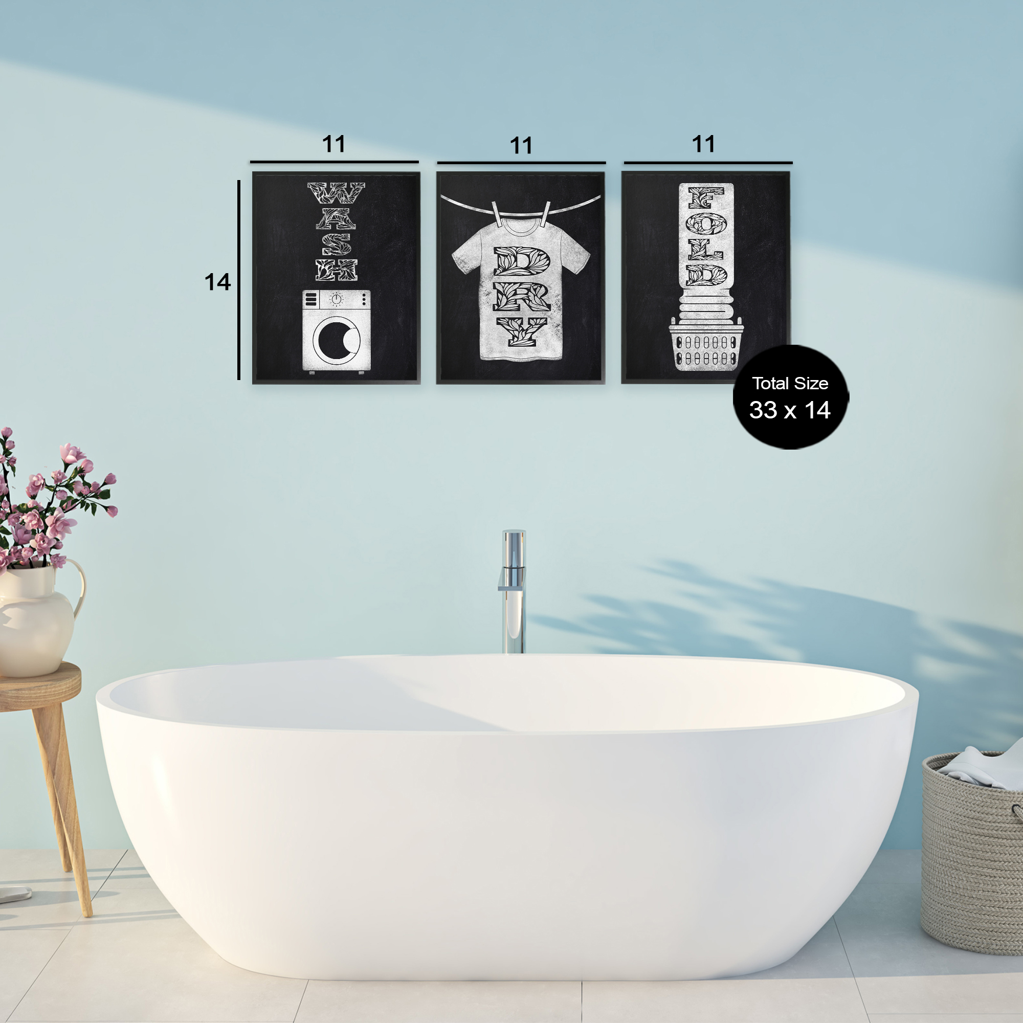 Wash & Dry Ornate Letters 3 Piece Black Framed Giclee Art Set, design by Marcus Prime
