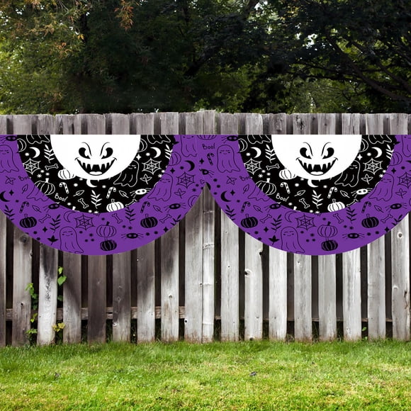 Halloween Flags 2-Pack Polyester Yard Banners 17.7X35.4In Multicolor Outdoor Indoor Porch Fence Wall Hanging Decorations | Washable Reusable Halloween Party Decor