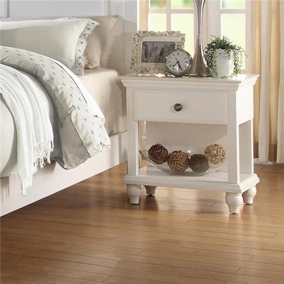 Benzara BM171574 Table de Nuit en Bois 26 x 24 x 16 Po avec Rangement Spacieux, Blanc