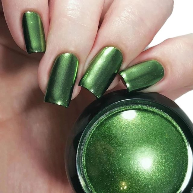 Polvo Glitter para Nail Art Vonrui Chrome Verde Espejo
