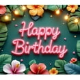 thumbnail image 3 of Tropical Theme Happy Birthday Banner Floral Design Decorative Lights Leaf Pattern for Birthday Party Jungle Theme Outdoor Event, 3 of 6