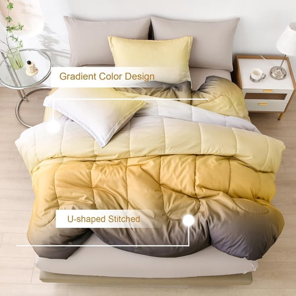 7 Pieces Gradient Yellow Comforter Set