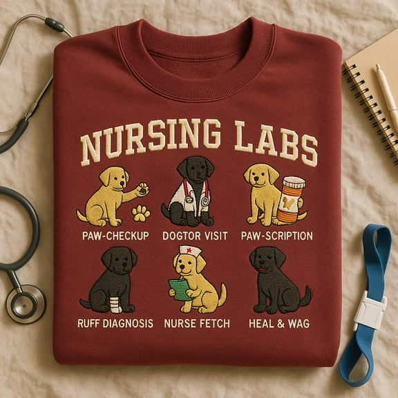 Nursing Labs Embroidered Sweatshirt, Dogtor Nurse Fetch Lab Dog Shirt, Veterinarian Gift, Lab Mom Hoodie, Embroidered Lab