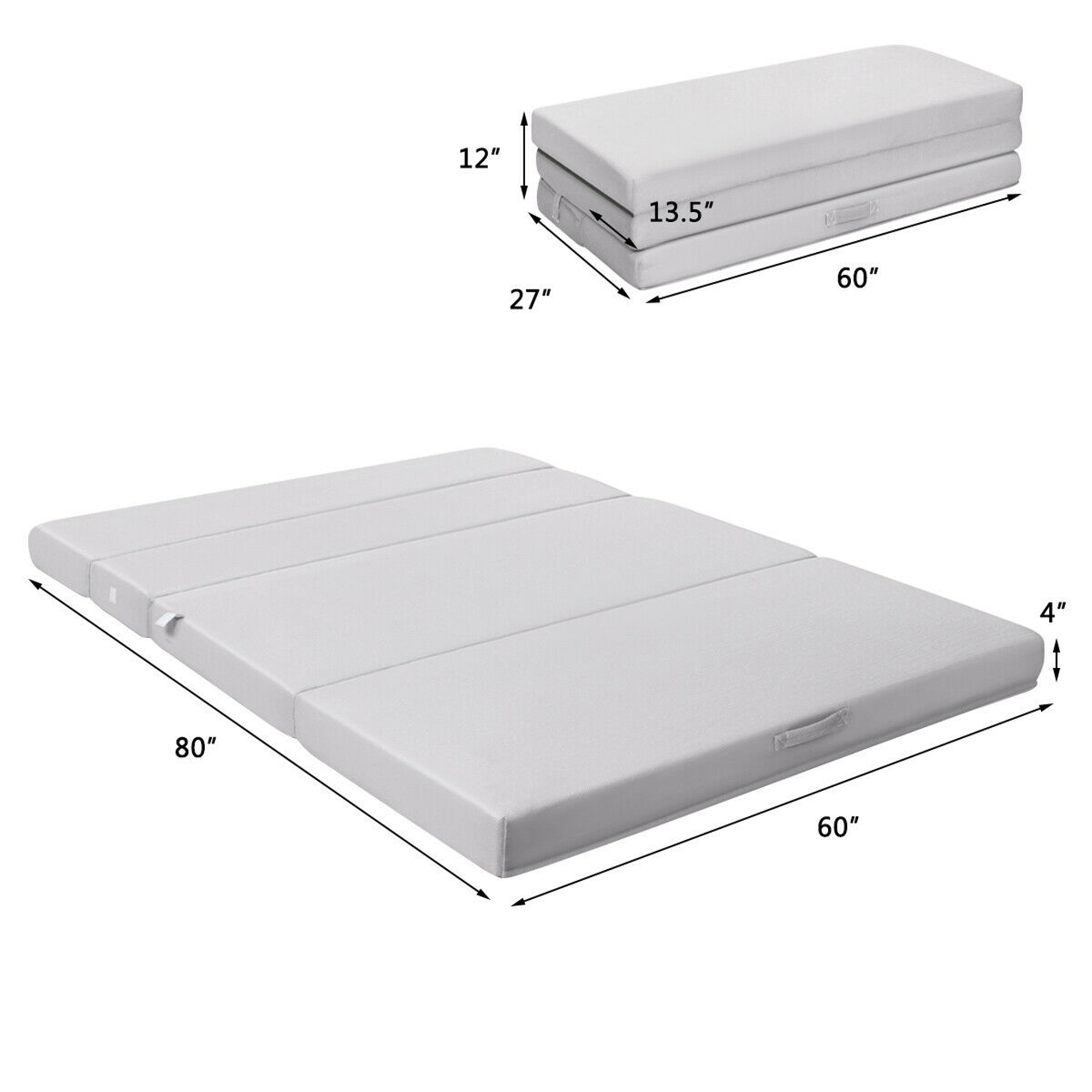 Gymax 4'' Queen Size Foam Folding Mattress Sofa Bed Guests Floor Mat ...
