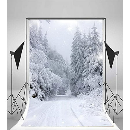 Image of MOHome 5x7ft Christmas Backdrop Photography Background Xmas Snow Covered Landscape Pine Tree Forest Twinkle Lights Sunshine Winter Kids Adults Happy New Year Backdrops Photo Studio Props